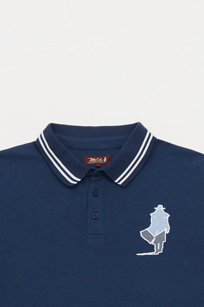 Polo shirt pique with chambray patchwork