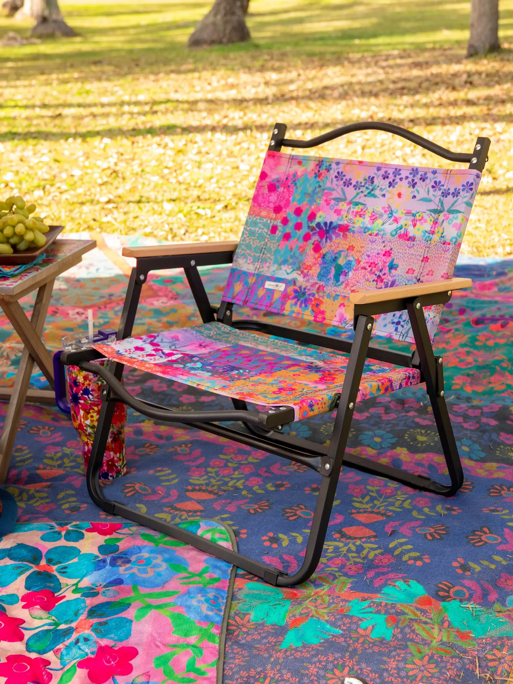 Portable Outdoor Folding Chair - Pink Watercolor Patchwork