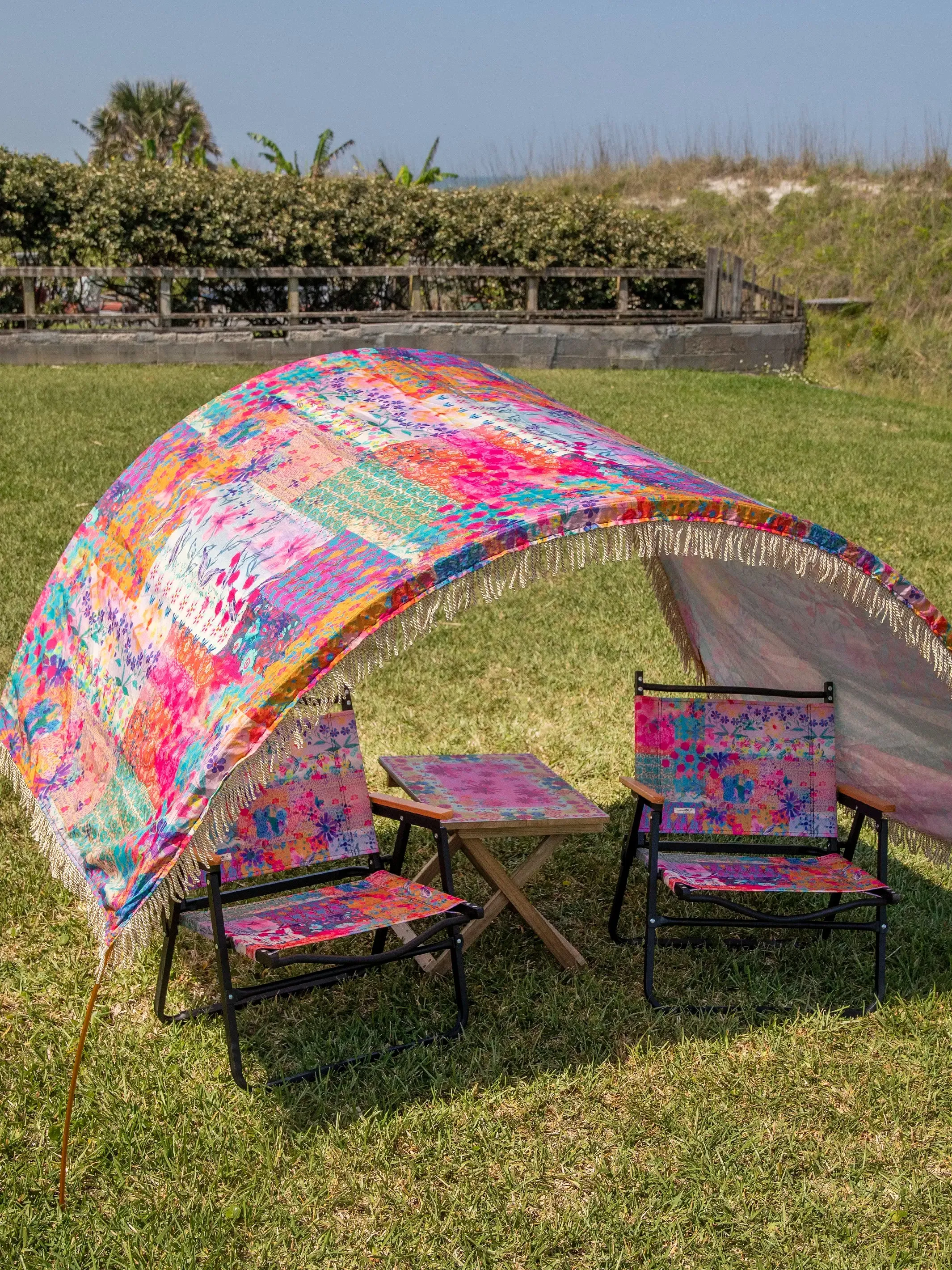 Portable Outdoor Folding Chair - Pink Watercolor Patchwork