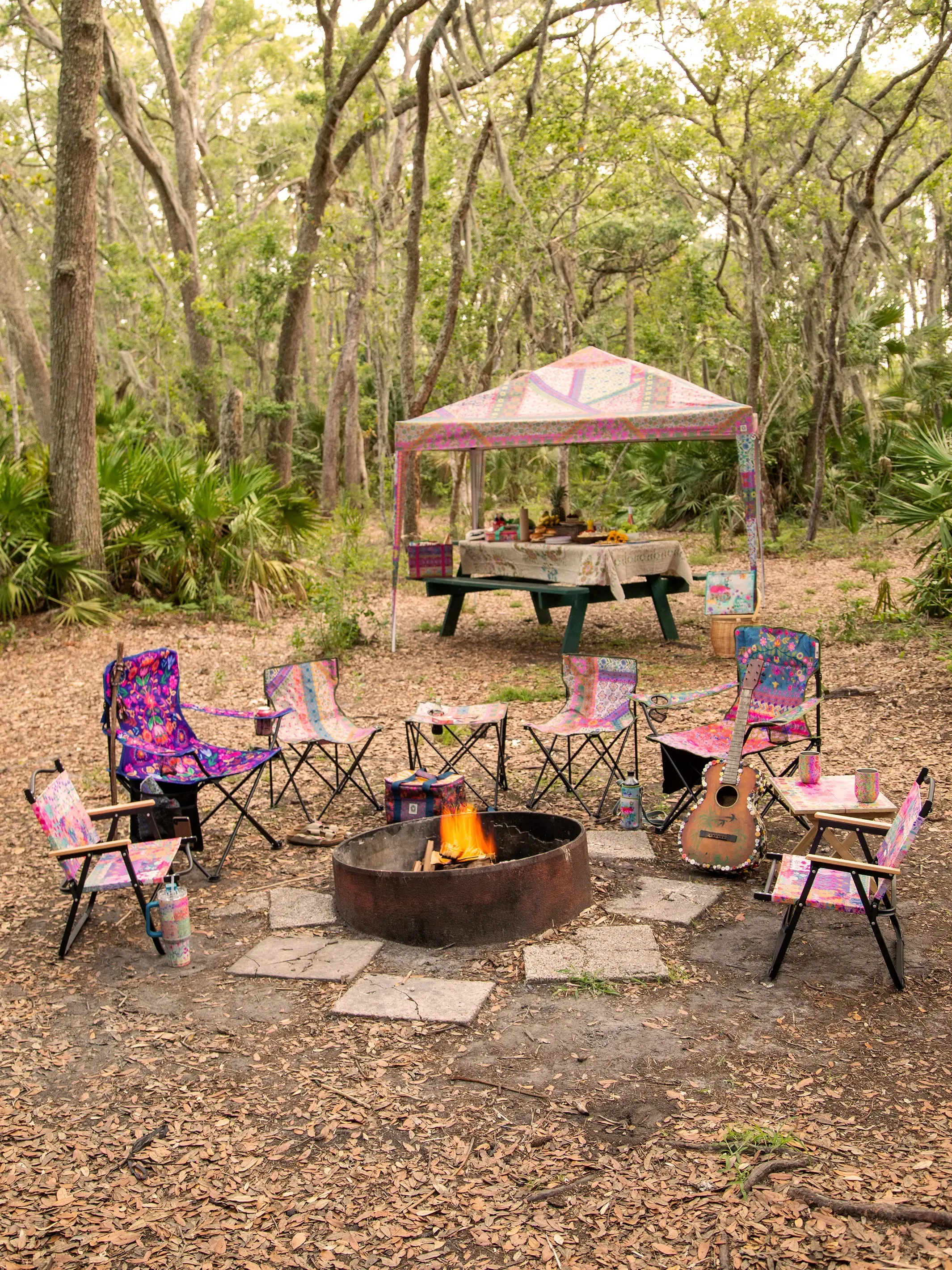 Portable Outdoor Folding Chair - Pink Watercolor Patchwork