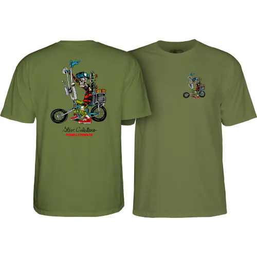 Powell Peralta Skateboard Shirt Steve Caballero Chopper Bike Military Green