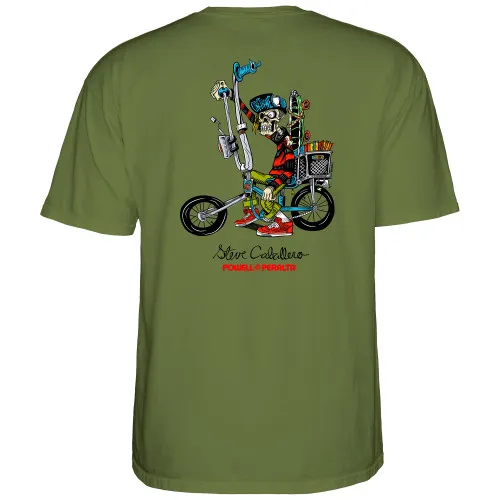 Powell Peralta Skateboard Shirt Steve Caballero Chopper Bike Military Green