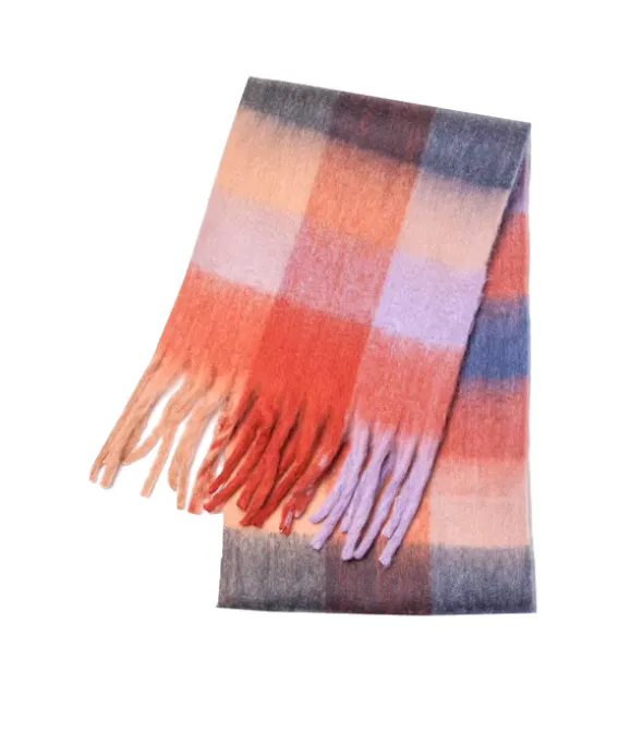 Purple and Peach Tartan Wool Blend Scarf