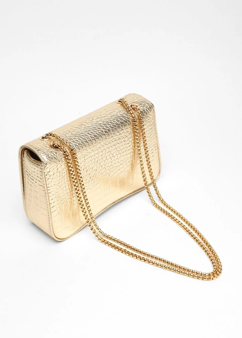 Quiz Gold Crocodile Print Cross Body Bag