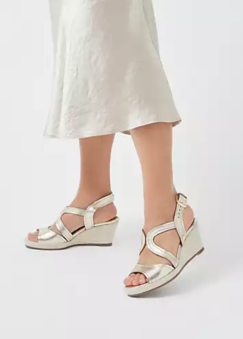 Radley London Soft Gold Florence Close Metallic Wishbone Midi Wedge Sandals | Grattan