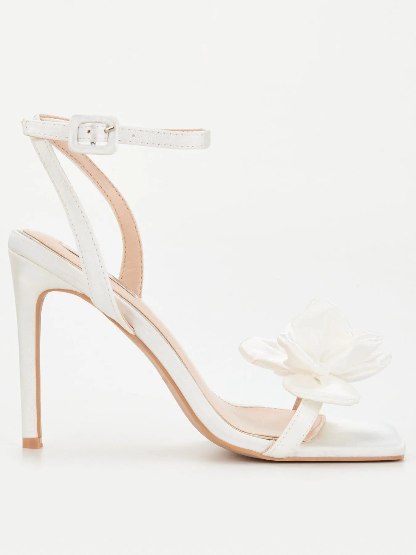 Raid Be Mine Bridal Wide Fitting Saniyah Floral Detail Heeled Sandals - Ivory Satin