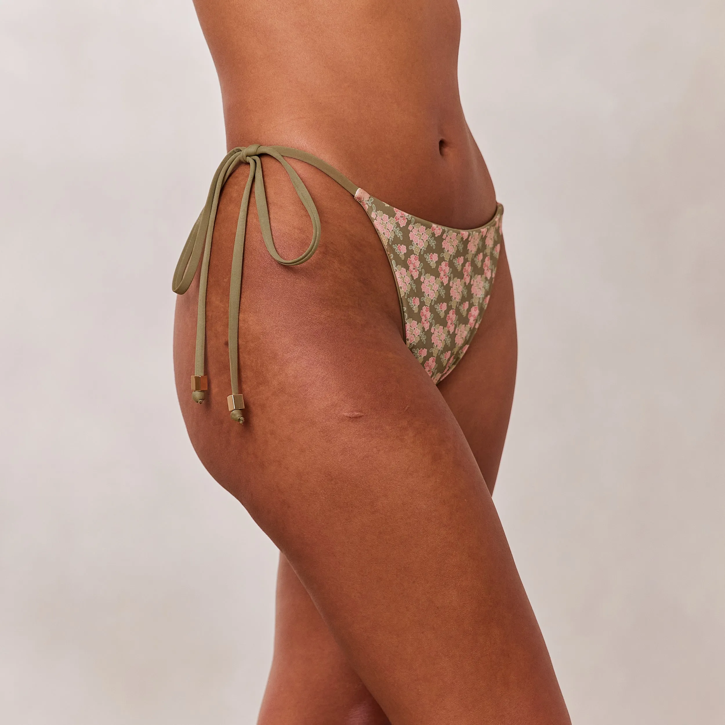 Reversible Tie Side Bikini Briefs - Green/Floral