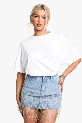 Rhinestone Fringed Denim Skirt