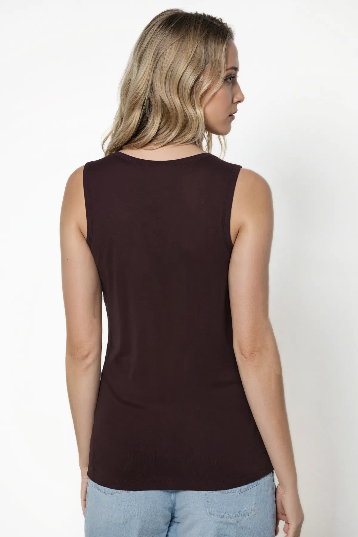 Ribbed Crew-Neck Tank | Chocolate Plum