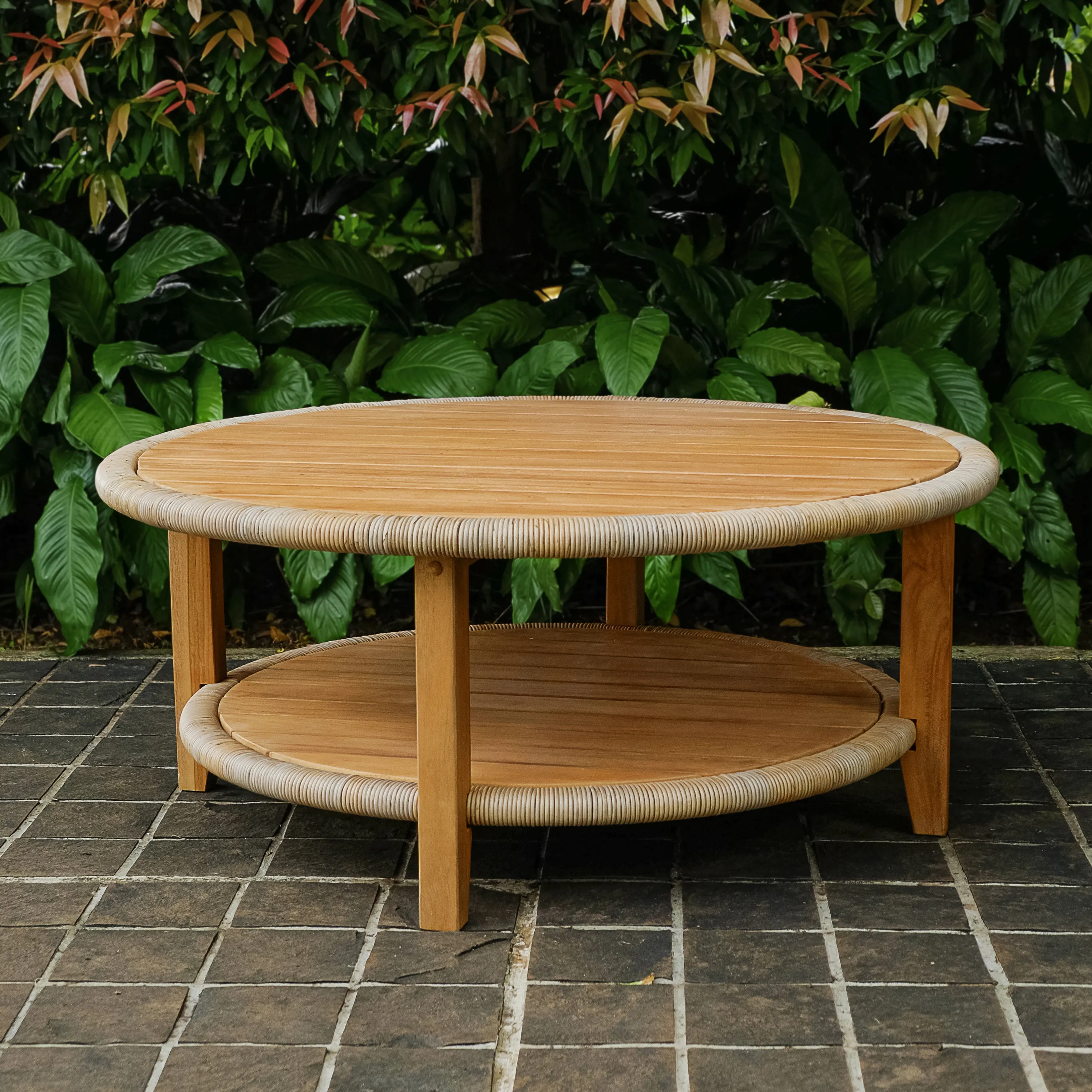 Seaside Teak Wood Outdoor Round Coffee Table