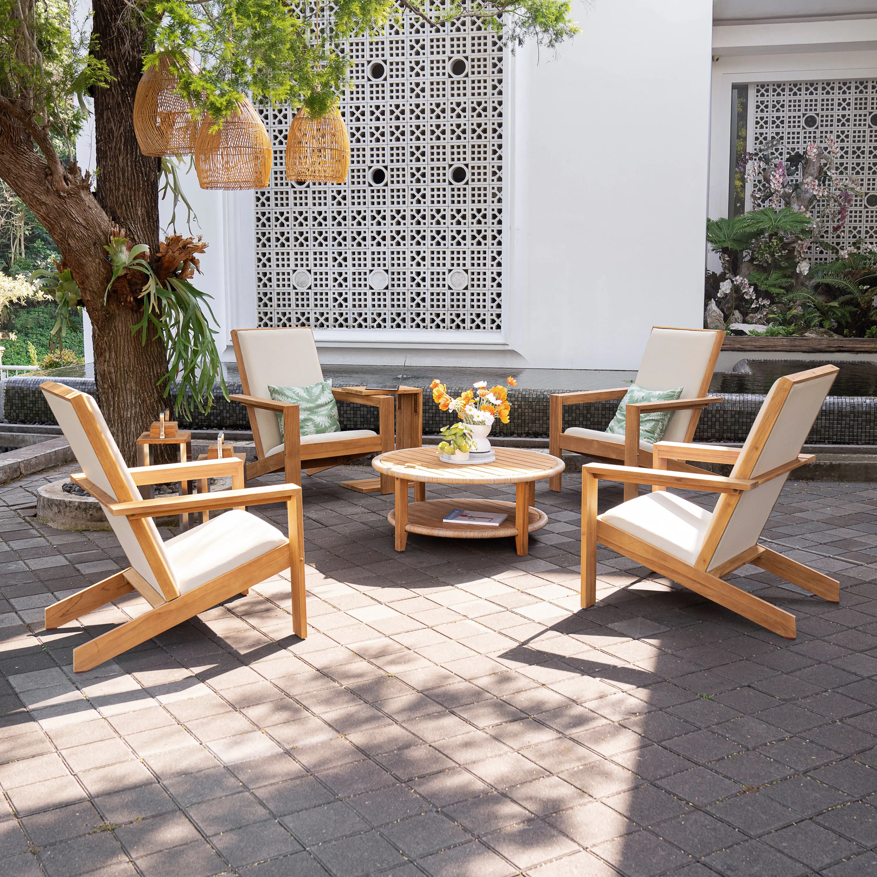 Seaside Teak Wood Outdoor Round Coffee Table