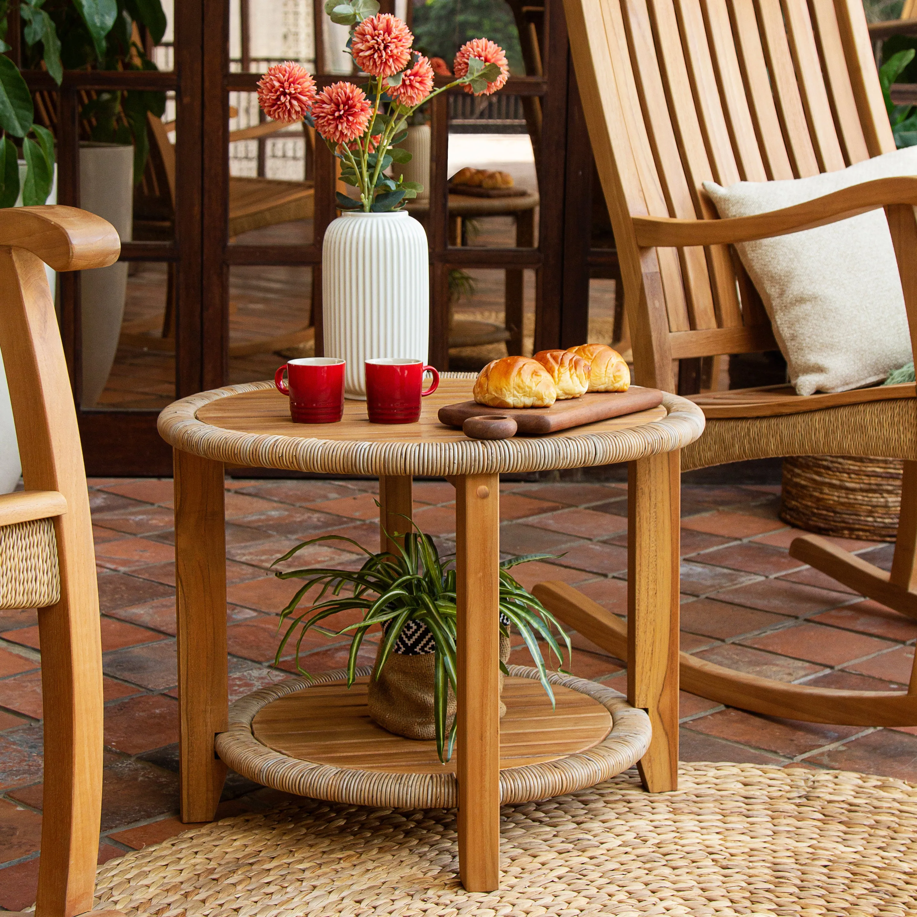 Seaside Teak Wood Outdoor Side Table with Shelf