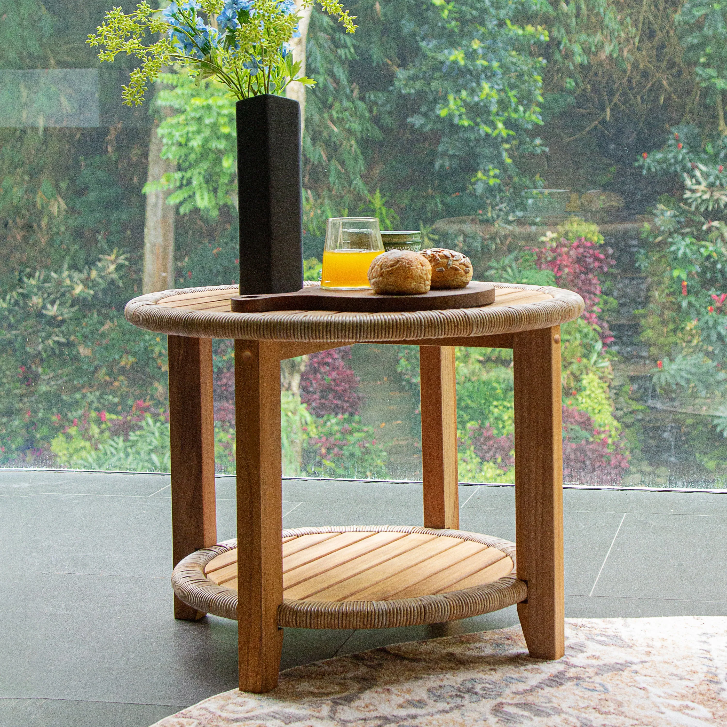 Seaside Teak Wood Outdoor Side Table with Shelf