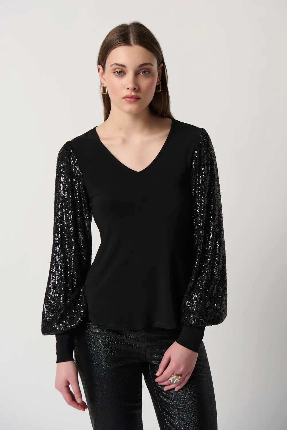 Sequin V-neck Pullover Style 234130