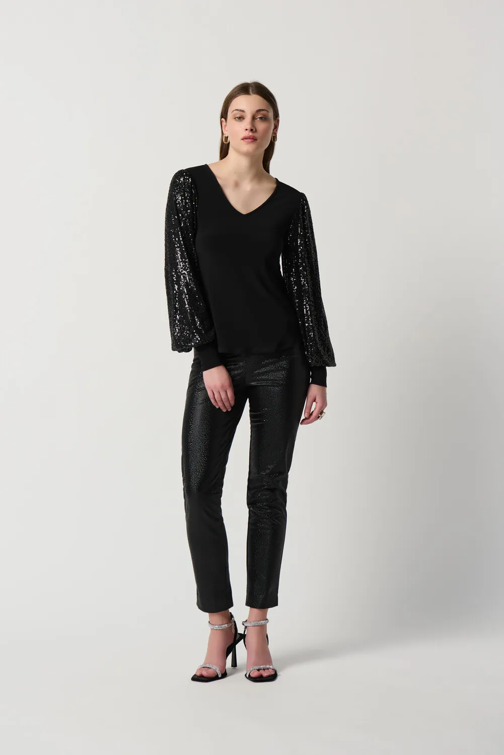 Sequin V-neck Pullover Style 234130