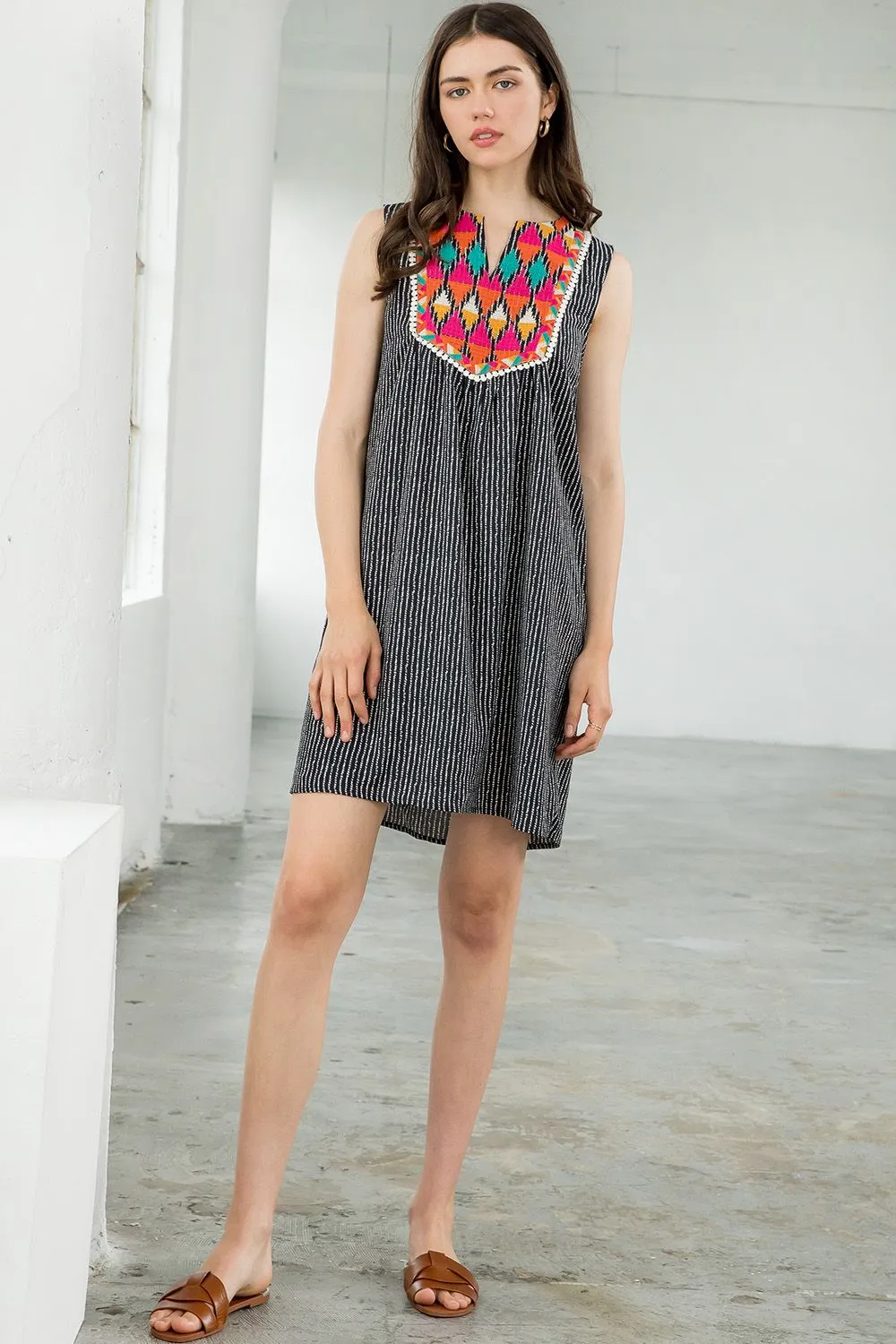 Short Embroidered Stripe Dress