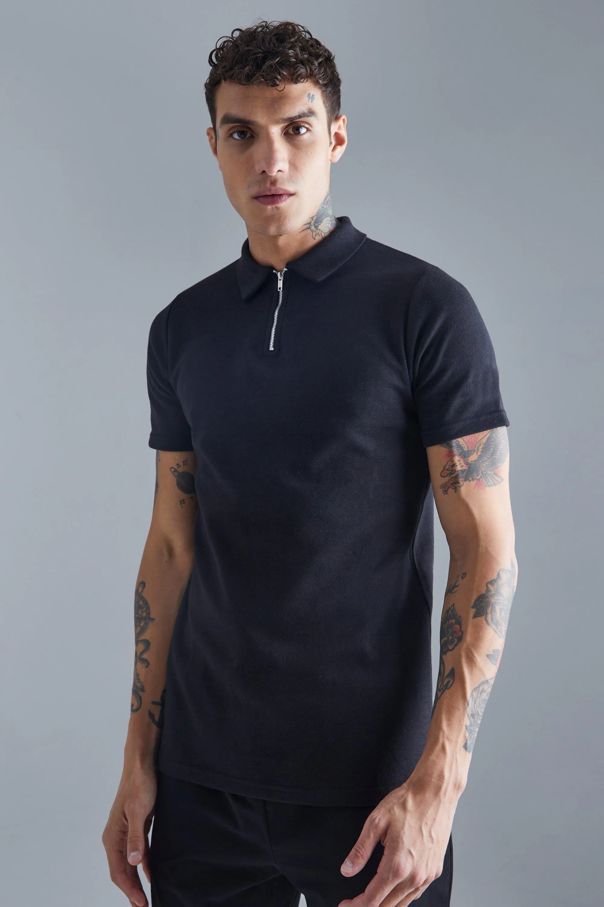 Slim Interlock Jacquard Polo | boohooMAN UK