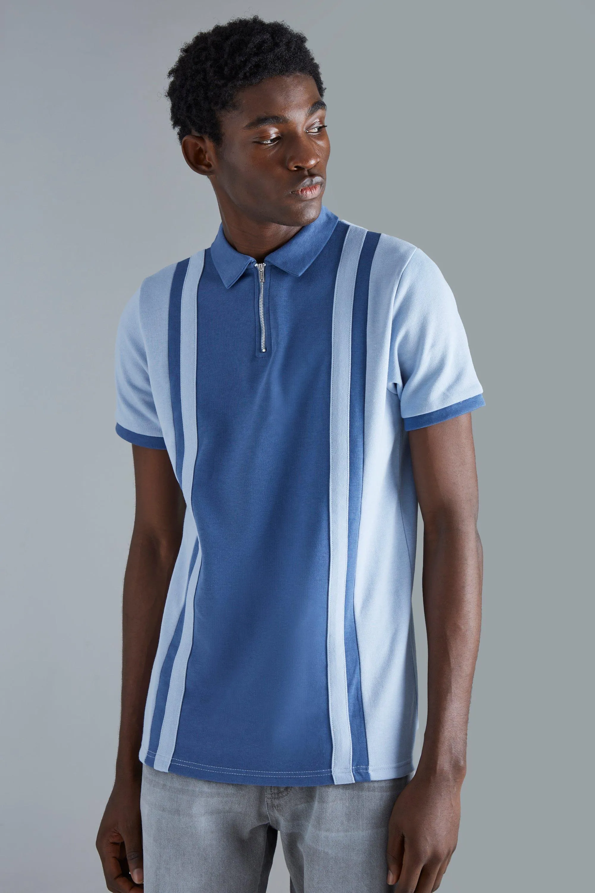 Slim Paneled Zip Neck Interlock Polo