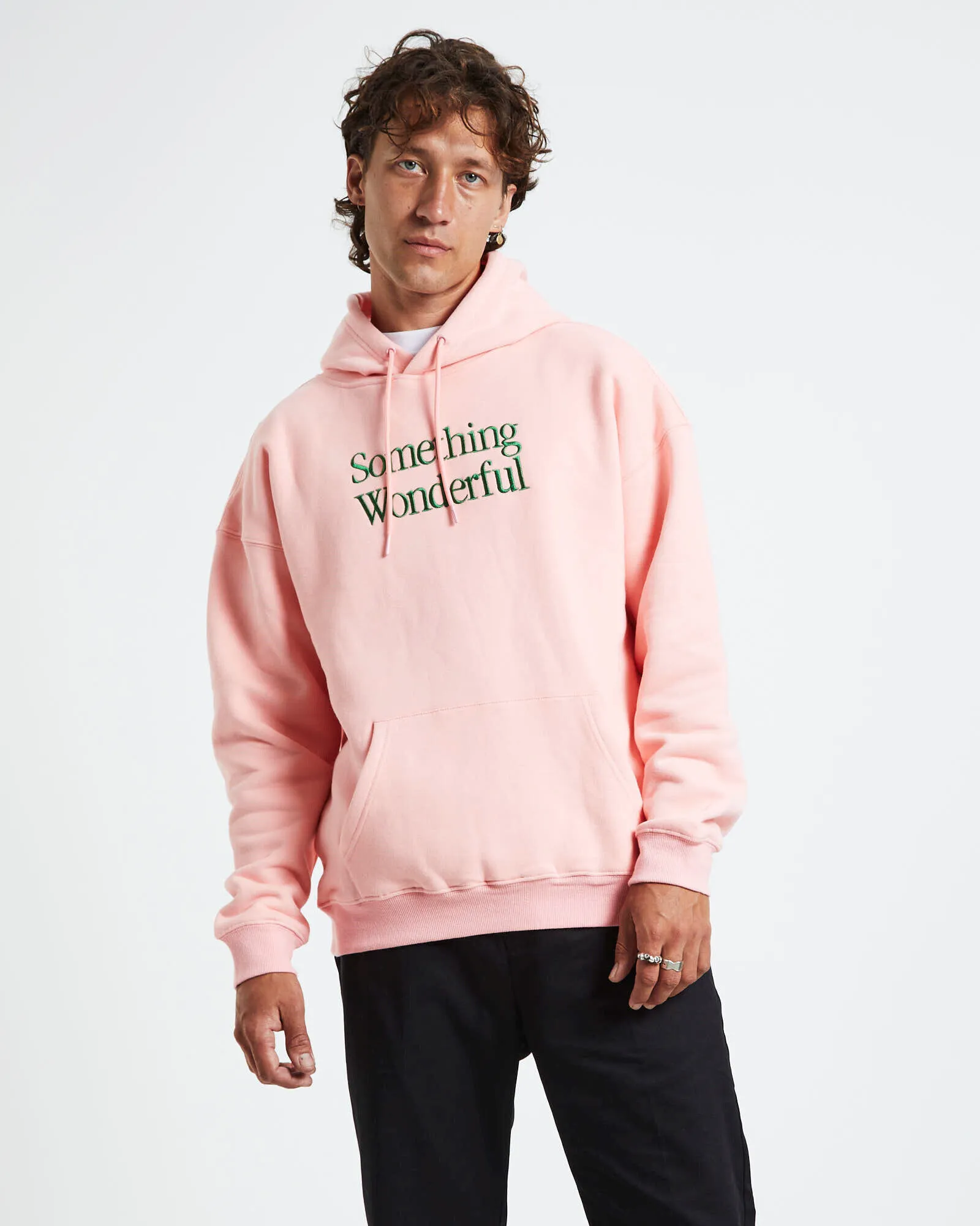 Something Wonderful Logo Pullover Hoodie Pink/Forest Green