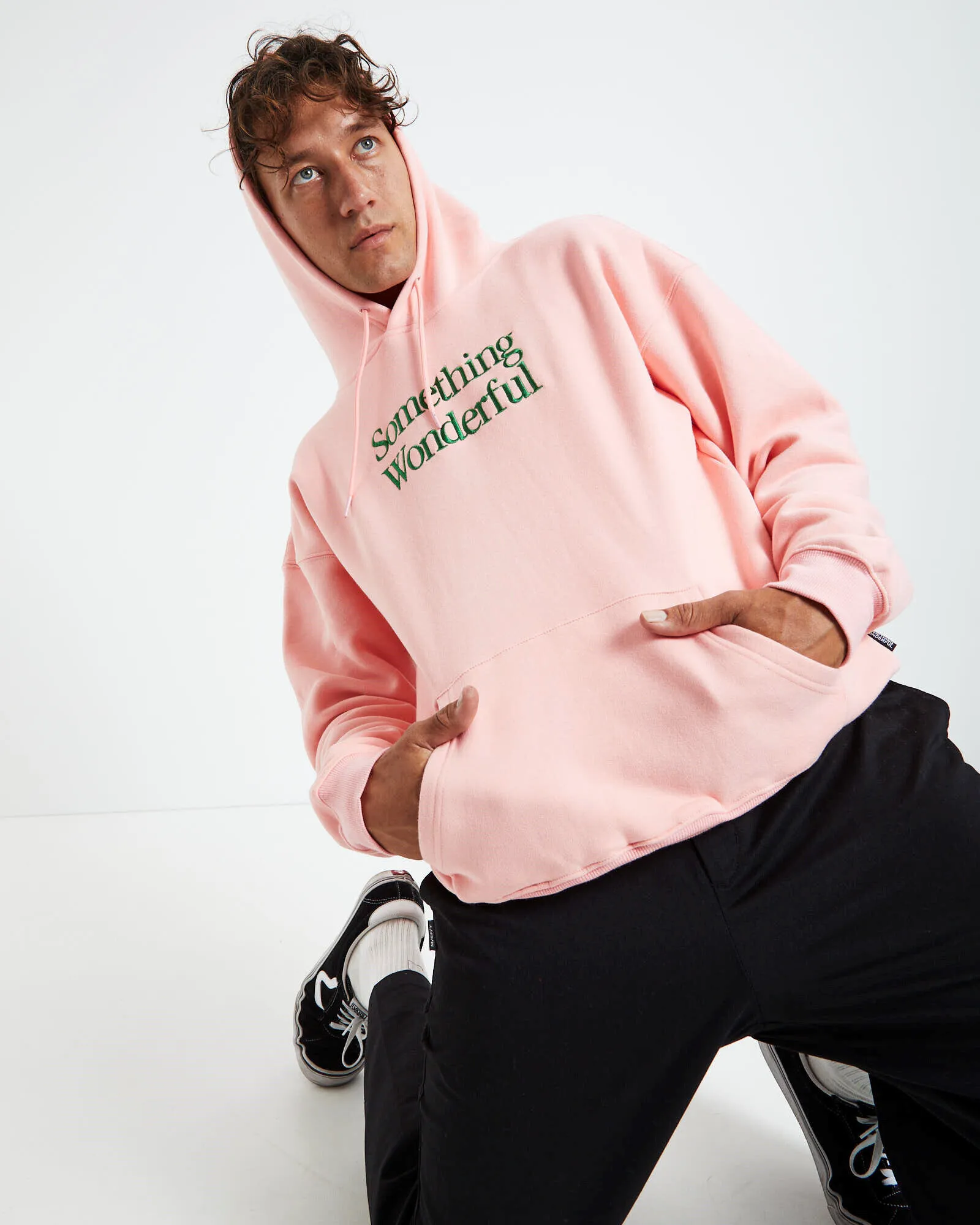 Something Wonderful Logo Pullover Hoodie Pink/Forest Green