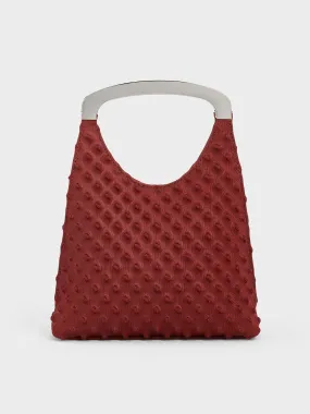 Spike Textured Metallic-Handle Bag - Red