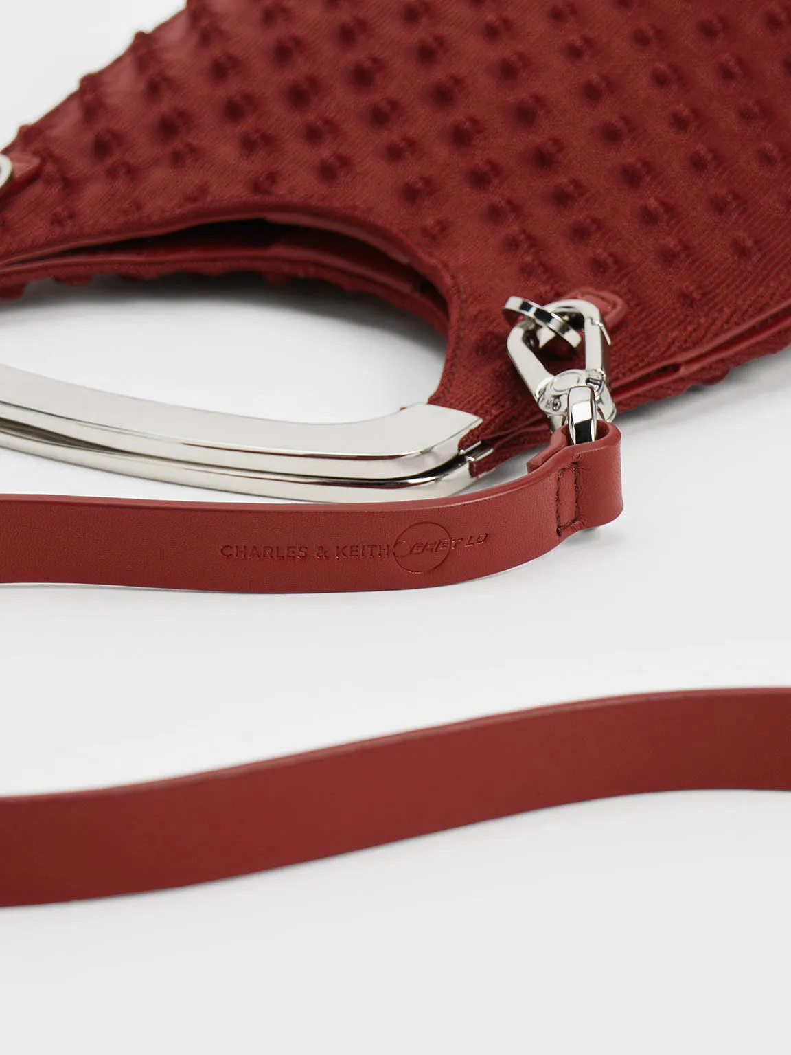 Spike Textured Metallic-Handle Bag - Red