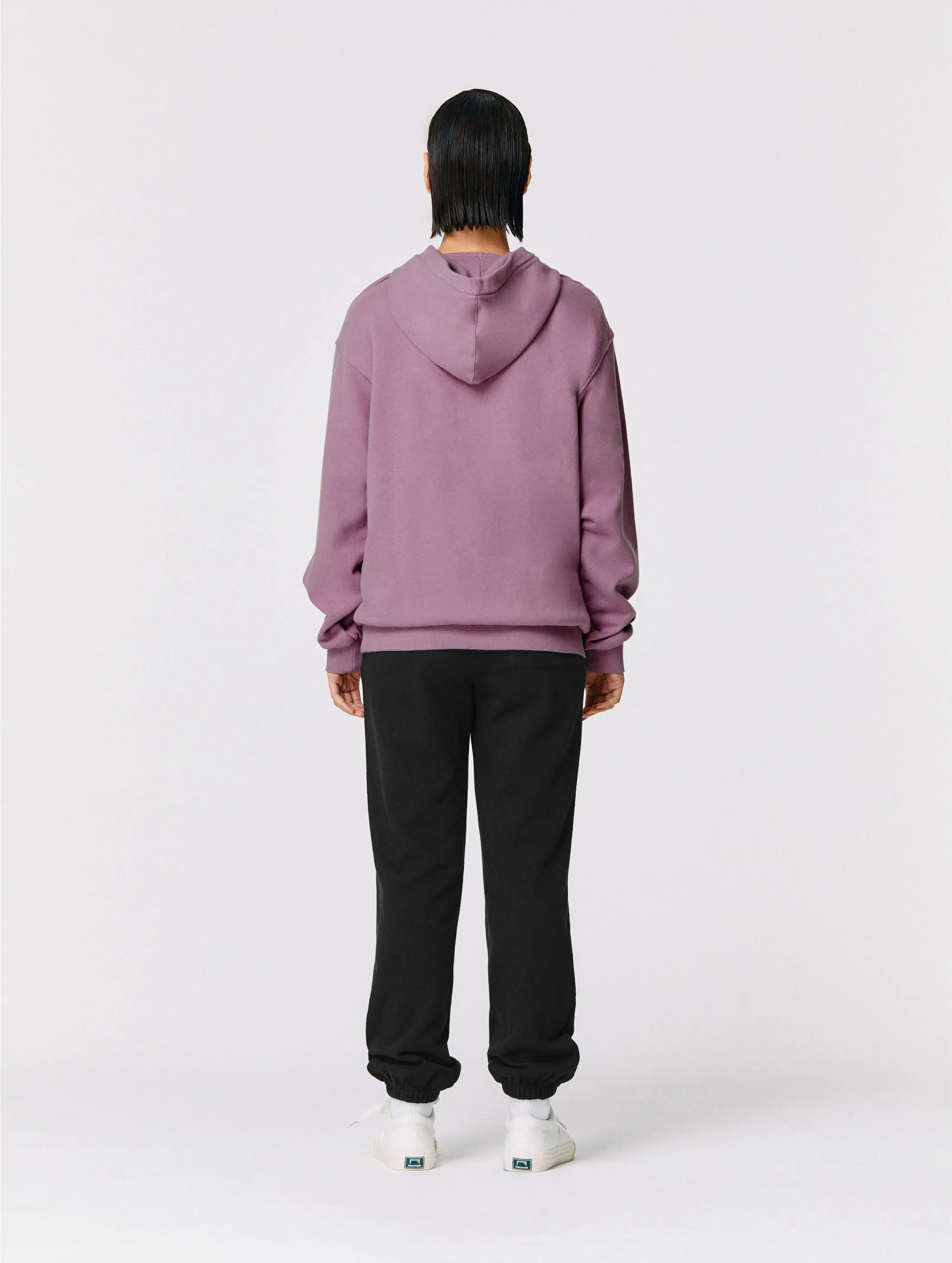 STONE WASHED HALF ZIP-UP HOODIE-PURPLE