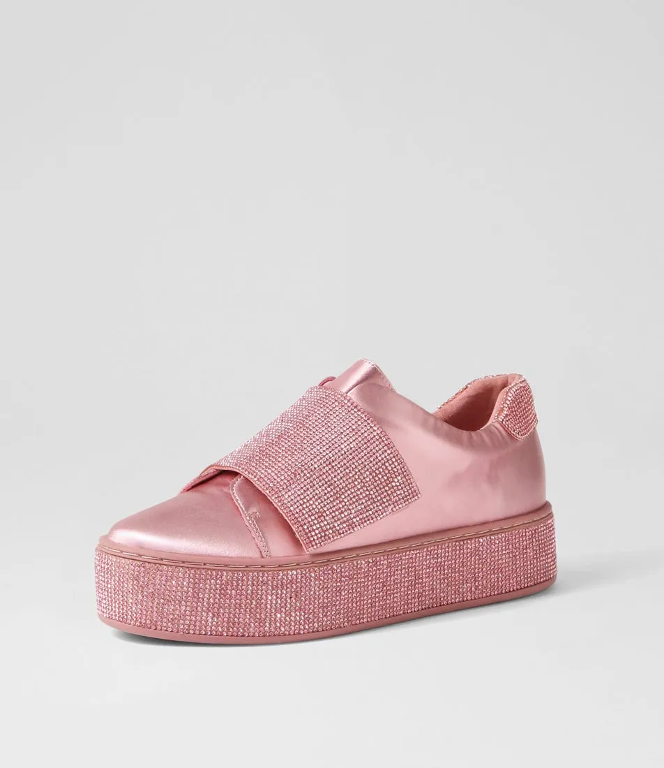 TOP END Nellee Pink Satin Metallic Leather Jewels Sneakers