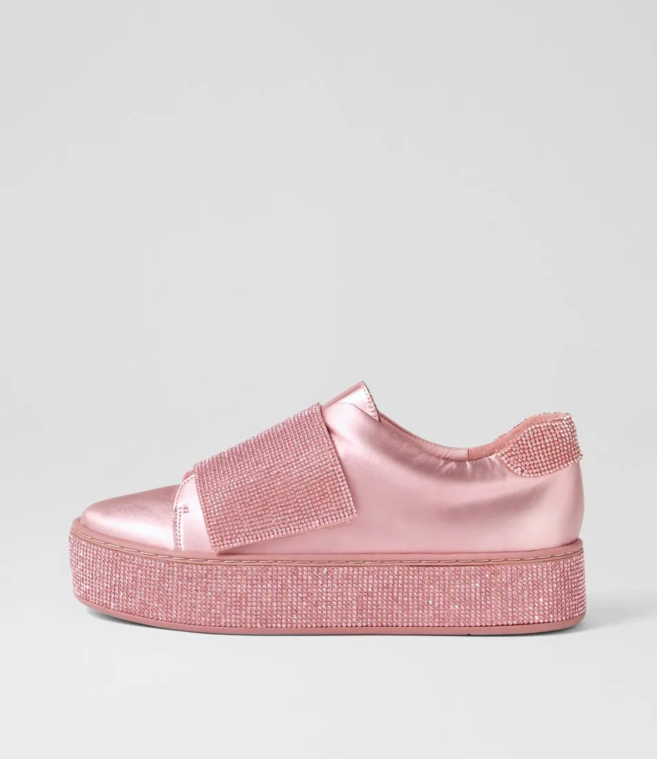 TOP END Nellee Pink Satin Metallic Leather Jewels Sneakers