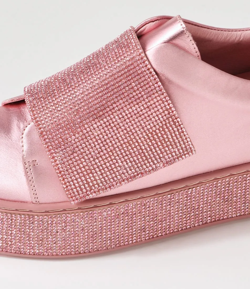 TOP END Nellee Pink Satin Metallic Leather Jewels Sneakers