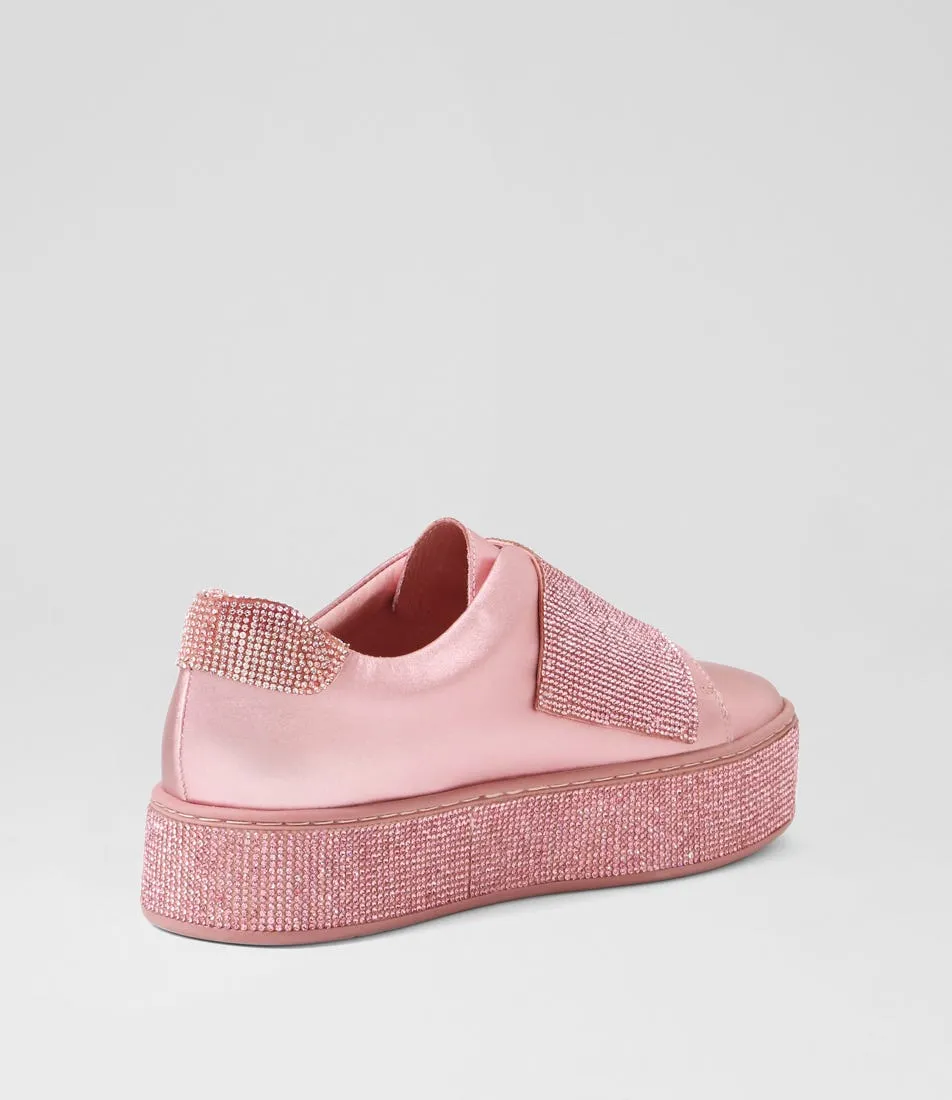 TOP END Nellee Pink Satin Metallic Leather Jewels Sneakers