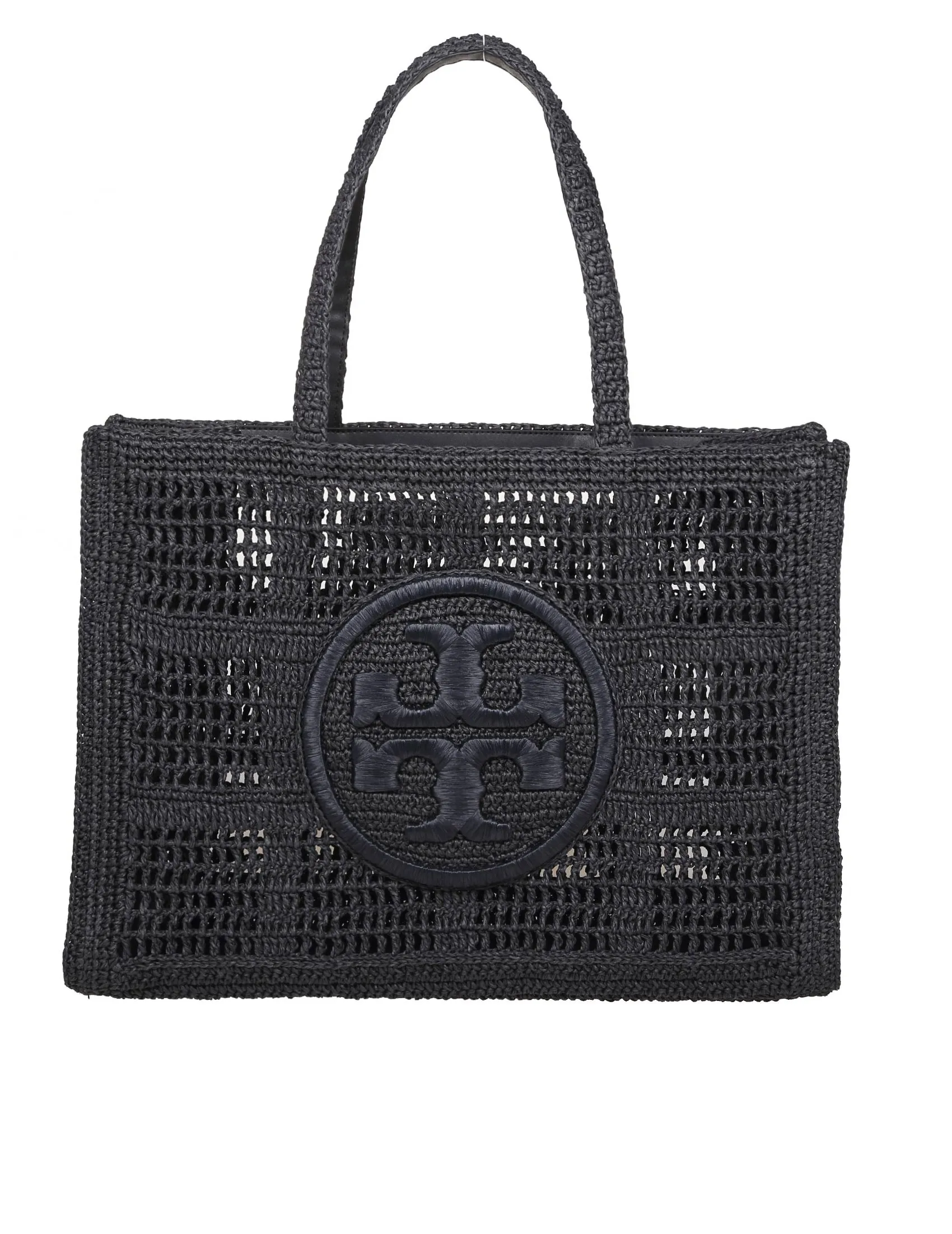 TORY BURCH ELLA LARGE RAFFIA TOTE COLOR BLACK