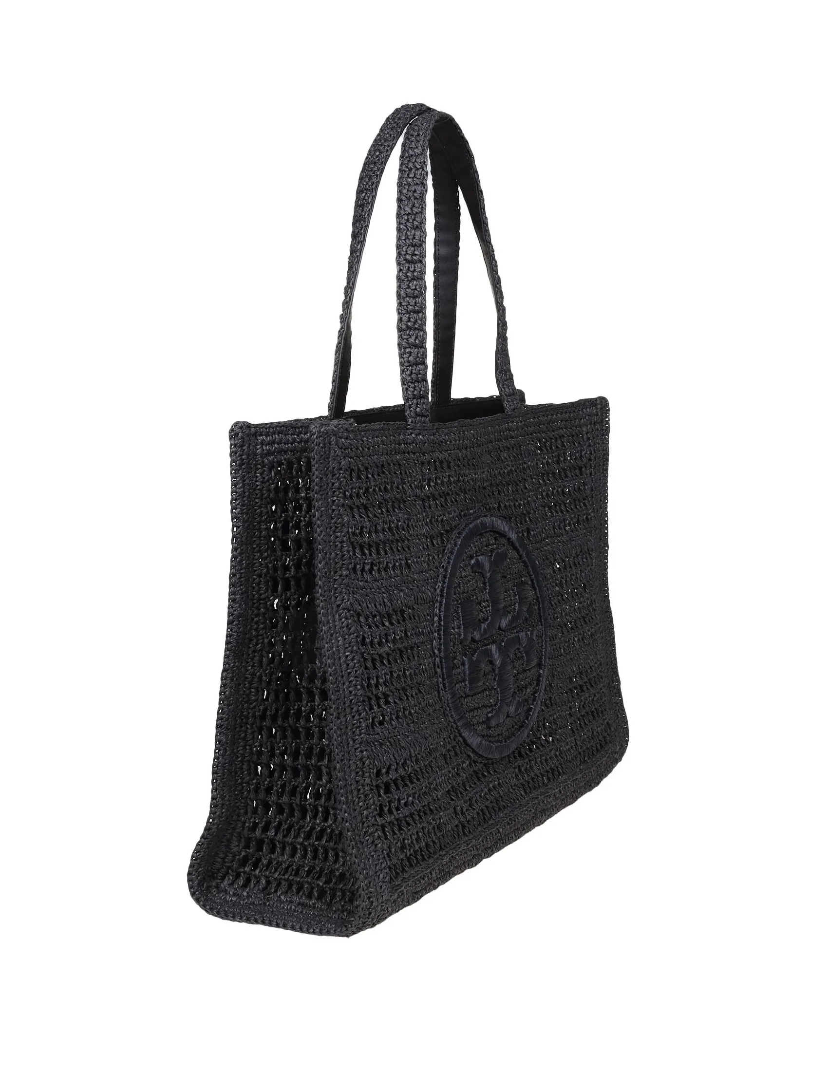 TORY BURCH ELLA LARGE RAFFIA TOTE COLOR BLACK