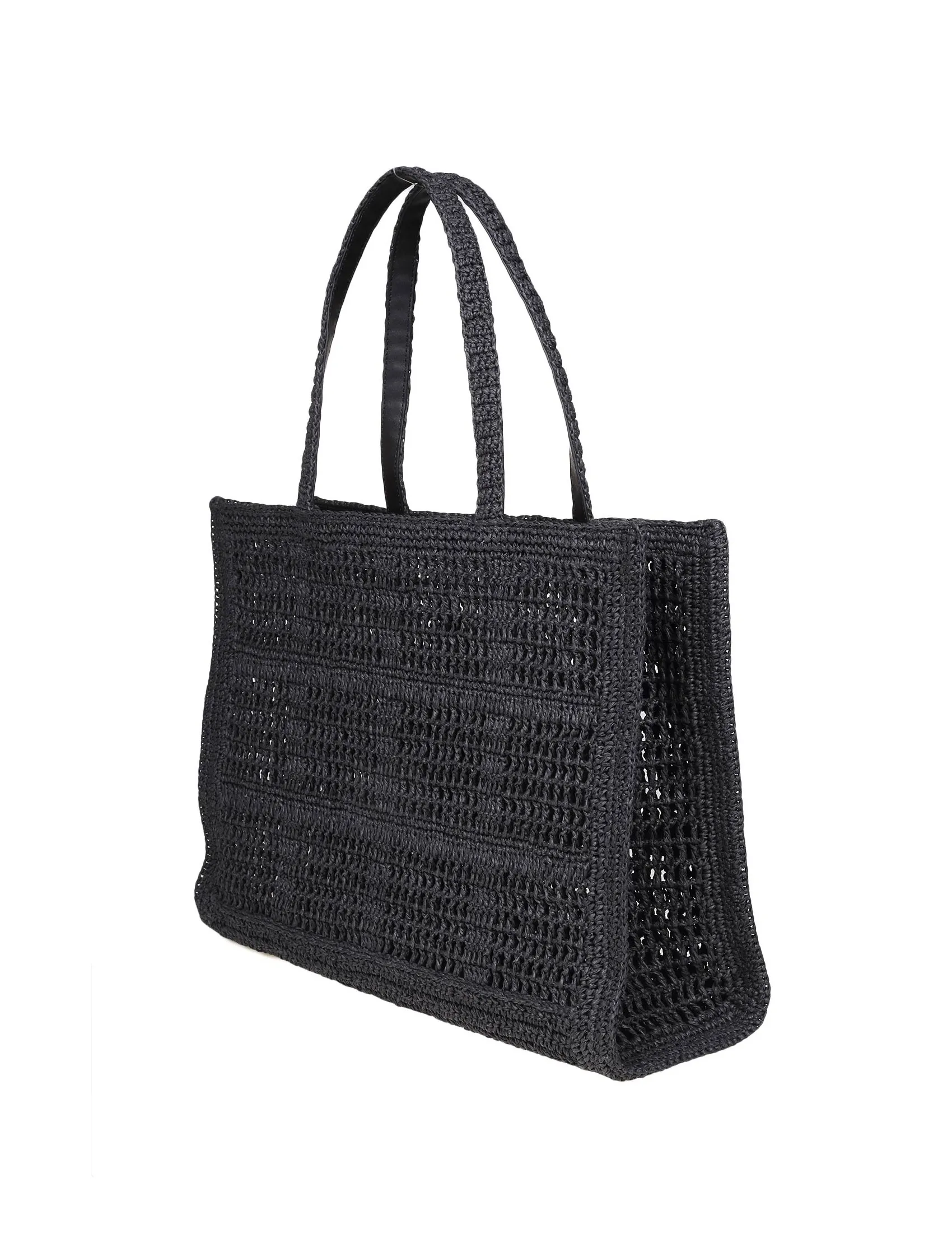 TORY BURCH ELLA LARGE RAFFIA TOTE COLOR BLACK