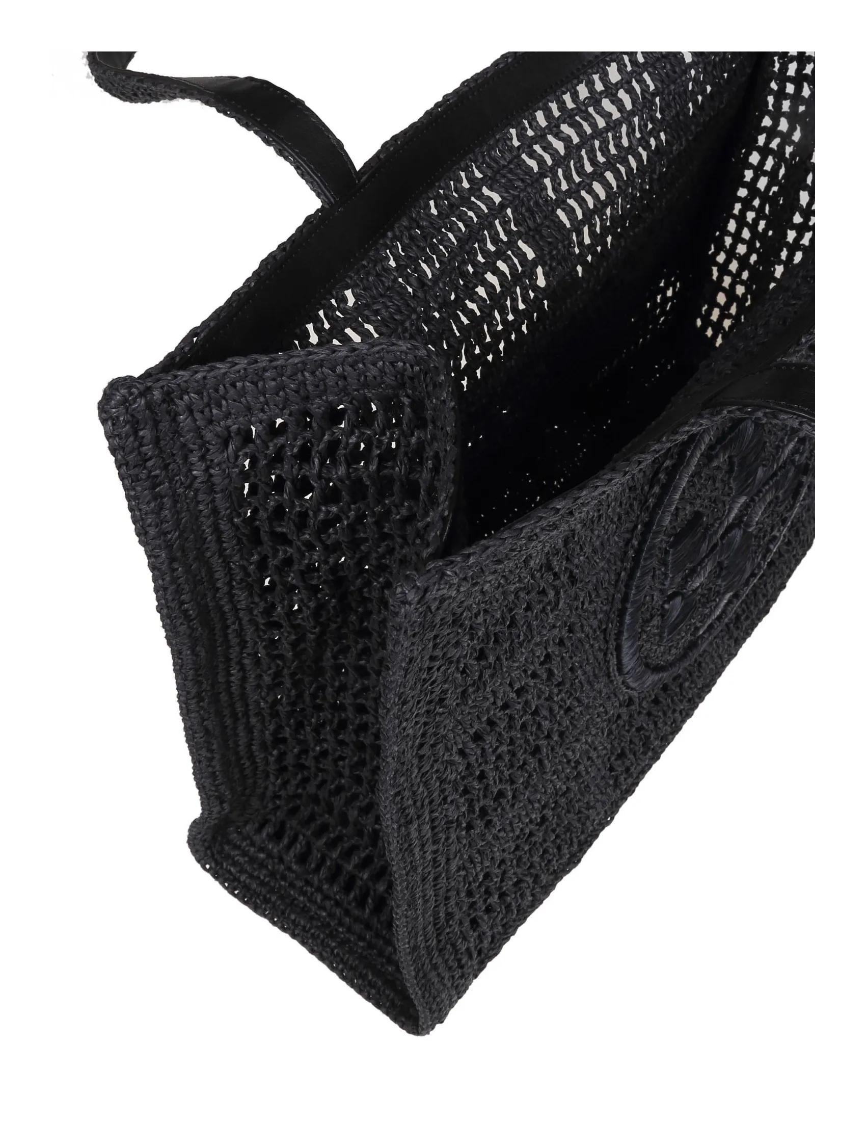 TORY BURCH ELLA LARGE RAFFIA TOTE COLOR BLACK