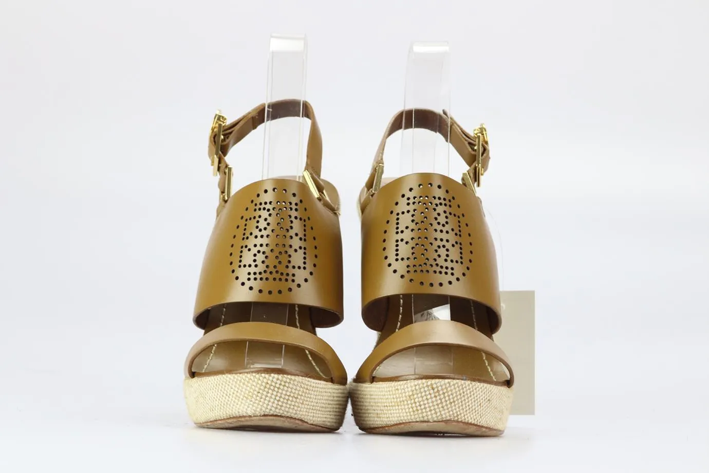 TORY BURCH LEATHER AND CANVAS WEDGE SANDALS EU 39.5 UK 6.5 US 9.5