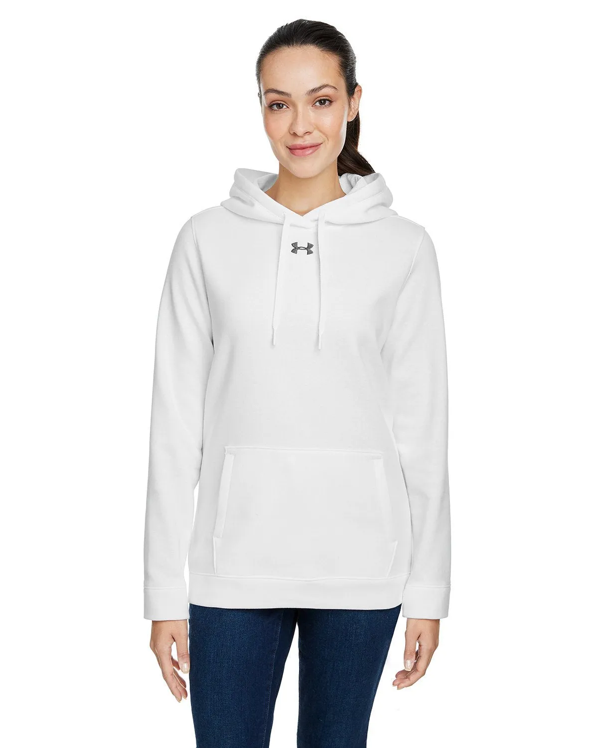 Under Armour Ladies Hustle Pullover Hooded Sweatshirt 1300261 WHITE/ GRPH 100