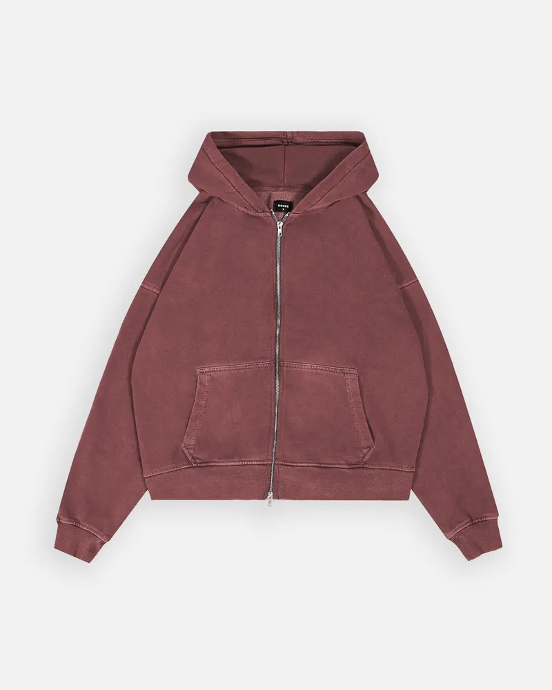 Vintage Burgundy Drop Shoulder Zip Hoodie