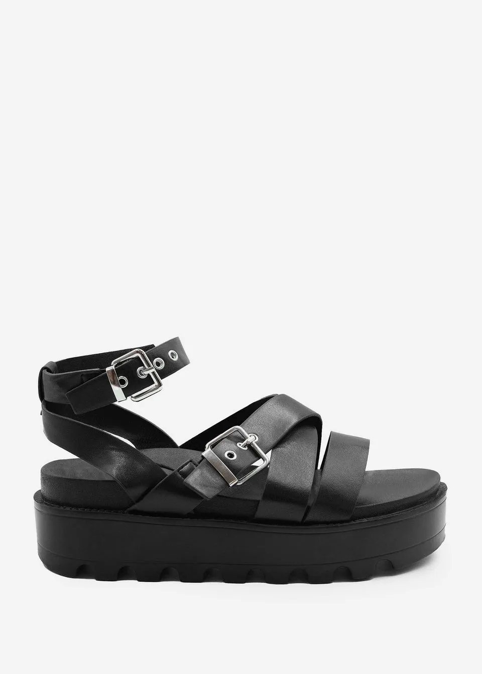 Where's That From Layla Black Wide-Fit Buckle Strap Platform Sandals