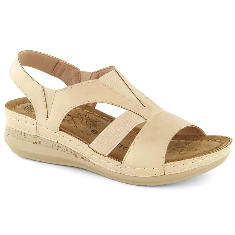 Women's comfortable slip-on sandals with elastic bands, beige eVento 7765