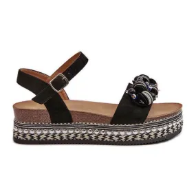 Women's Sandals On A Wedge And Platform With Decorations S.Barski HY056 Black