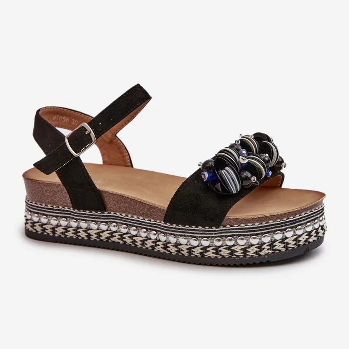 Women's Sandals On A Wedge And Platform With Decorations S.Barski HY056 Black