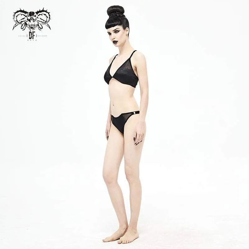 Women's Gothic Black Net Overlay Triangle Bikini