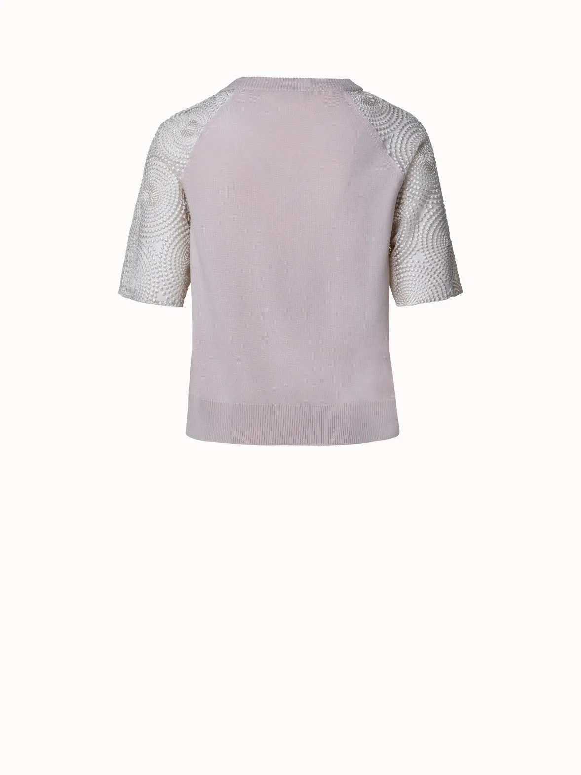 Wool Knit Pullover with Metallic 3D Dot Embroidery Sleeves