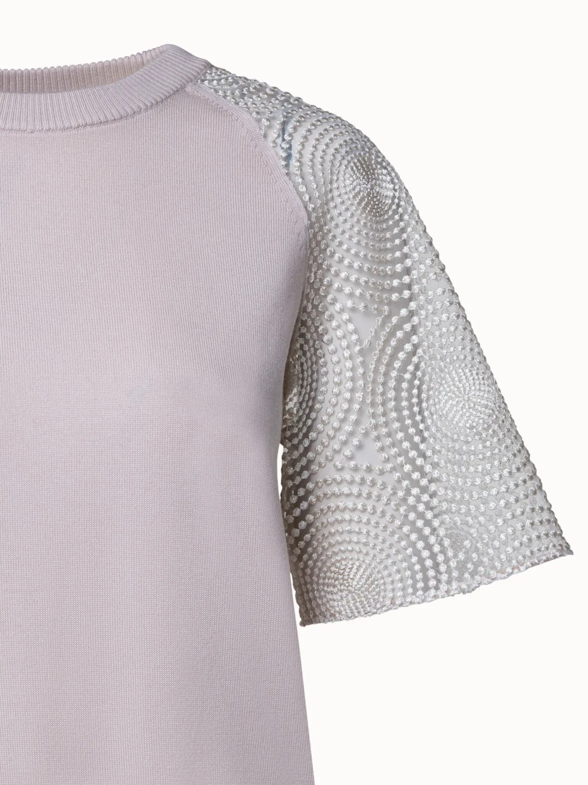 Wool Knit Pullover with Metallic 3D Dot Embroidery Sleeves