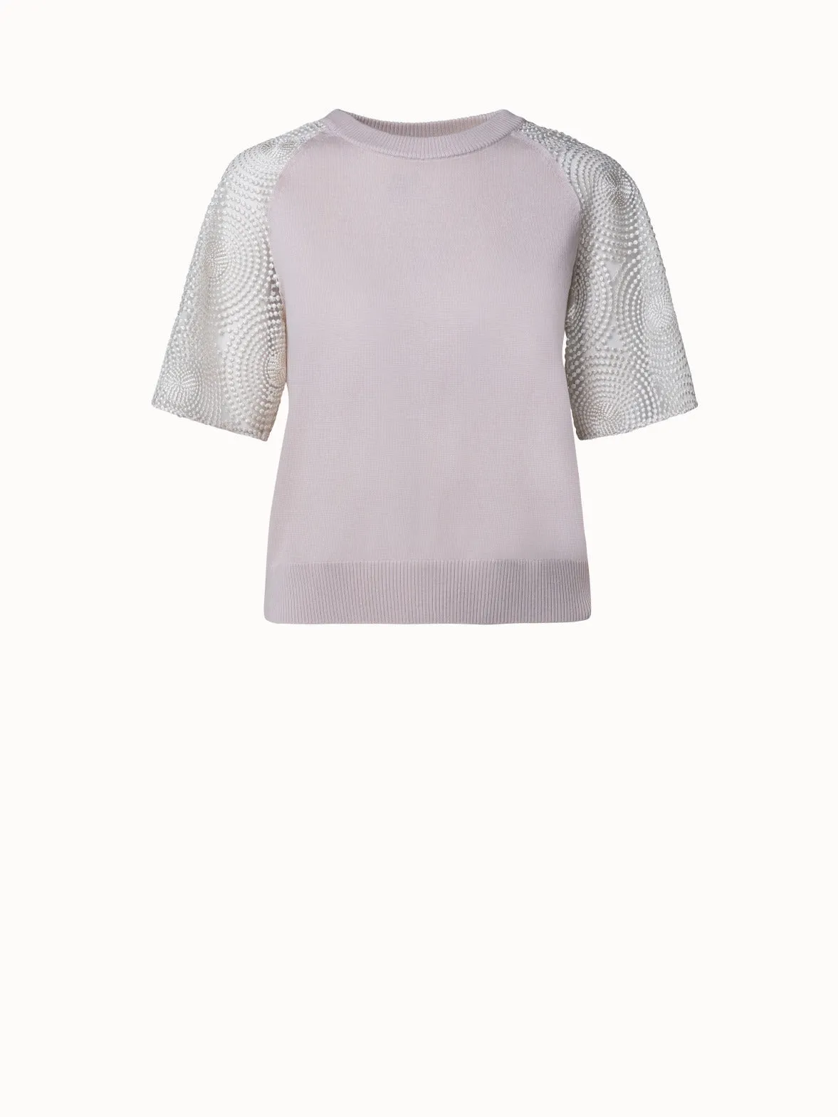 Wool Knit Pullover with Metallic 3D Dot Embroidery Sleeves